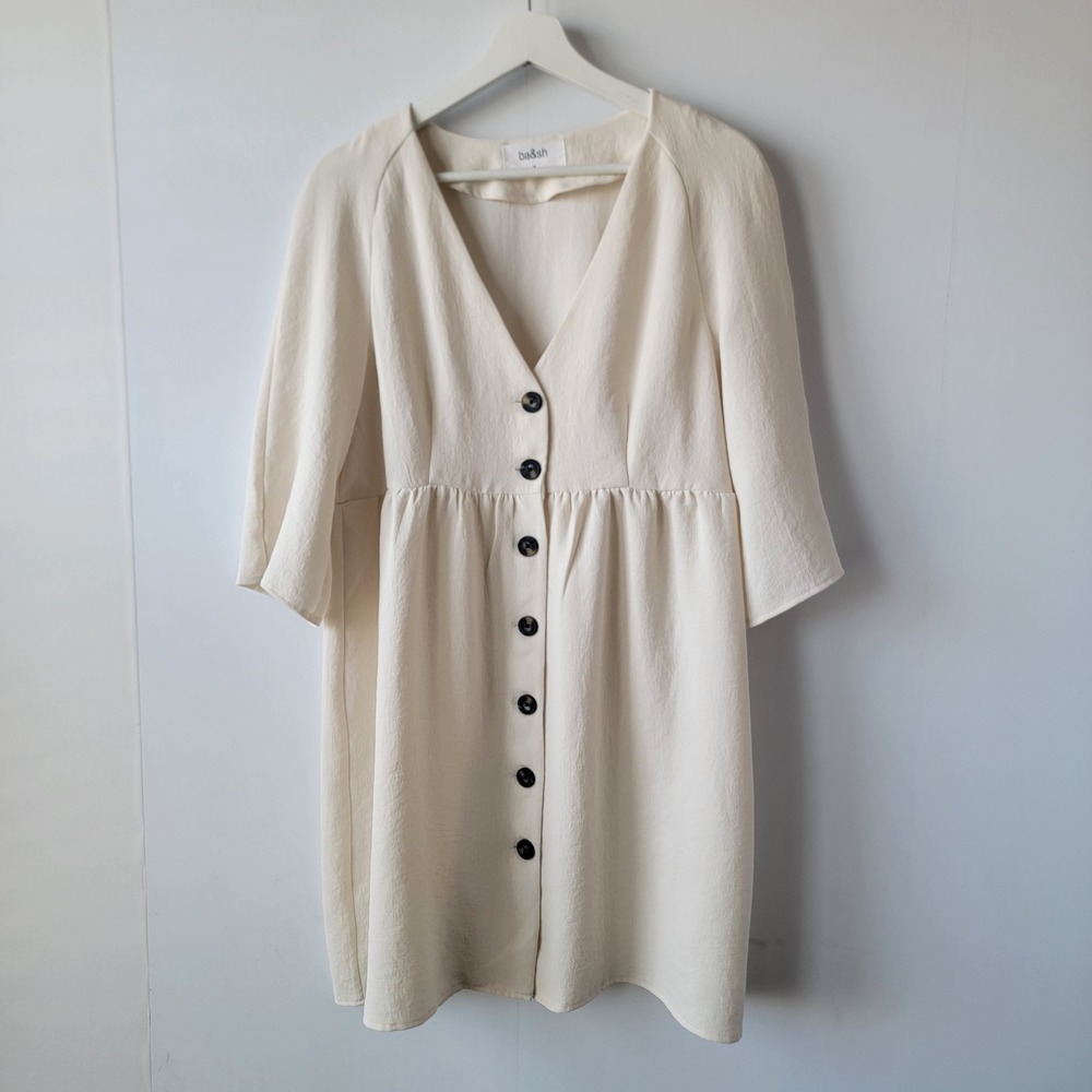 ba&sh women's button front cath mini dress size 8 V-neckline short sleeve